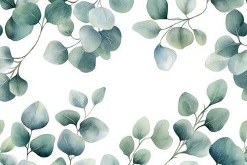 Poster - Delicate watercolor leaves framing a serene blank space in soft shades of green. Generative AI