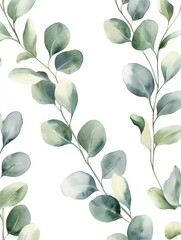Aufkleber - Elegant watercolor leaves intertwining in a soothing green and white pattern celebrating natures beauty in design. Generative AI