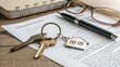 © Liana - A real estate contract with a set of house keys, a pen, glasses, and a notebook on a wooden desk. Symbolizing property purchase, mortgage agreement, homeownership, and financial planning.