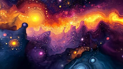 Wall Mural - Colorful cosmic landscape featuring swirling nebulae and distant stars in a vibrant universe