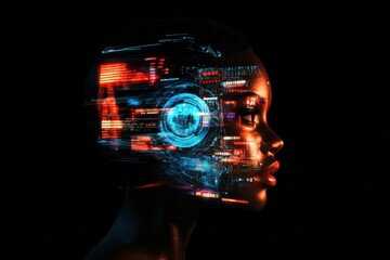 Leinwandbilder - Intricate cybernetic profile showcasing futuristic mechanical structures and a glowing robotic eye. Generative AI