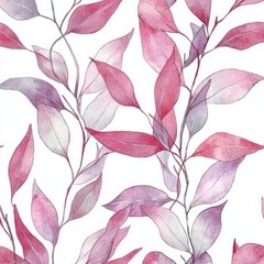 Poster - Beautiful watercolor illustration of delicate pink and purple leaves on a soft background suitable for various design projects. Generative AI