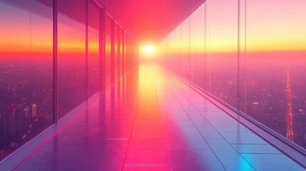 Poster - Vibrant Abstract Corporate Office Interior with Sunset Reflection