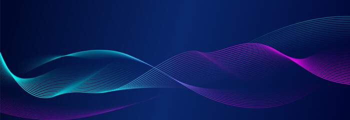 blue and pink glowing wavy lines on dark gradient background. modern flowing wavy dynamic abstract p