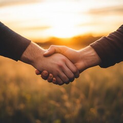 Aufkleber - Sunset handshake between two individuals in a field. Generative AI