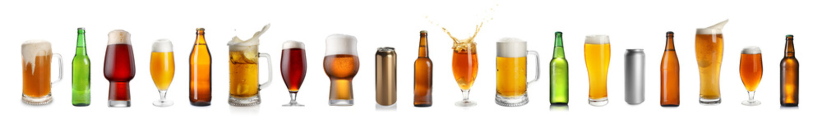 Canvas Print - Different types of fresh beer isolated on white, set