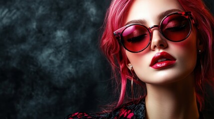 Wall Mural - a woman with red hair and sunglasses on