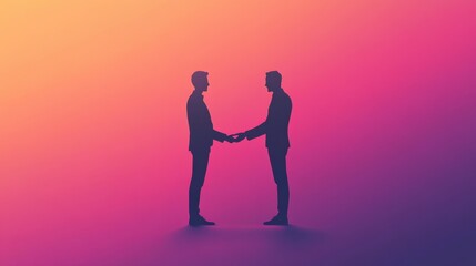 Aufkleber - Silhouettes of two people shaking hands in an abstract business setting at sunset. Generative AI