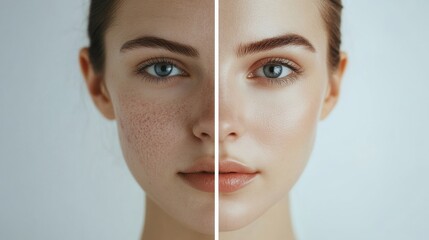 Poster - Comparing acne prone skin to flawless radiant skin showcases dermatology concepts and skincare differences. Generative AI