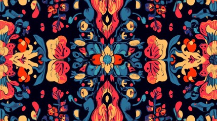 Wall Mural - seamless folk pattern with intricate designs, vibrant and colorful, playful and traditional, artisti