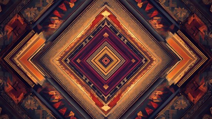 Wall Mural - seamless geometric tapestry with intricate designs, warm and rich, detailed and symmetrical, texture