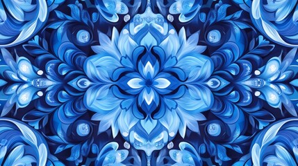 Wall Mural - seamless pattern of blue floral designs, vibrant and cheerful, decorative and artistic, traditional 