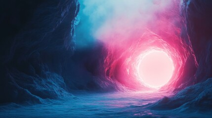 Wall Mural - surreal gradient portal glowing from icy blue to soft pink, futuristic and mysterious, blending time