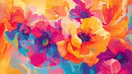 Wall Mural - vibrant floral designs with bold contrasts, dynamic and artistic composition, textured and radiant d