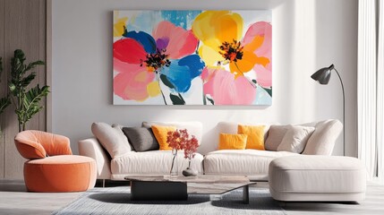 Wall Mural - vibrant floral designs with bold contrasts, dynamic and artistic composition, textured and radiant d