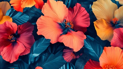Wall Mural - vibrant floral patterns with bold and intricate contrasts, artistic and dynamic composition, texture