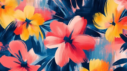 Wall Mural - vibrant floral patterns with bold and intricate contrasts, artistic and dynamic composition, texture