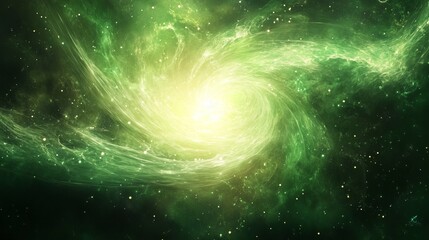 Wall Mural - vibrant green cosmic background with glowing particles, abstract and dynamic, swirling and bright, h