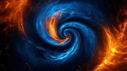 Wall Mural - vibrant swirling nebula of electric blues and fiery oranges, cosmic abstract pattern, dynamic energy