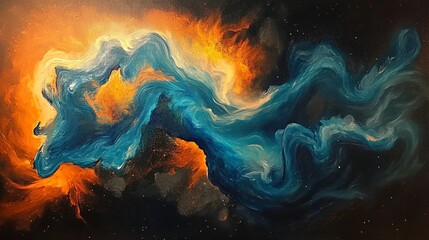 Wall Mural - vibrant swirling nebula of electric blues and fiery oranges, cosmic abstract pattern, dynamic energy