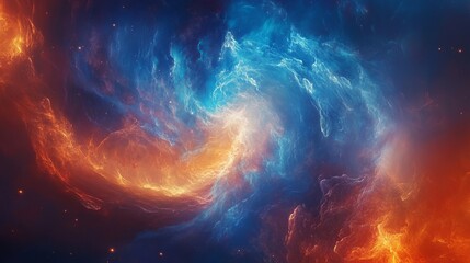 Wall Mural - vibrant swirling nebula of electric blues and fiery oranges, cosmic abstract pattern, dynamic energy