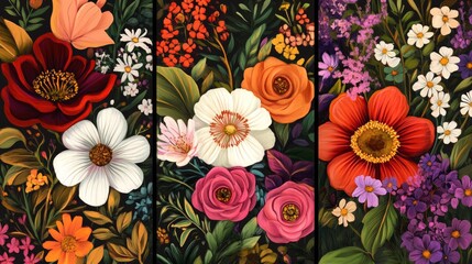 Wall Mural - vivid botanical illustrations with intricate details, artistic and modern composition, textured and 