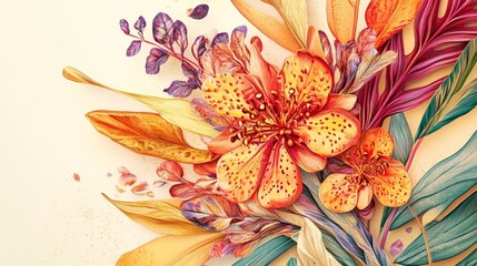 Wall Mural - vivid botanical illustrations with intricate details, artistic and modern composition, textured and 