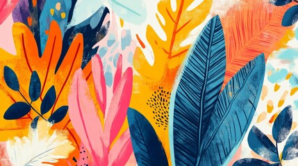 Wall Mural - vivid botanical patterns with intricate details, artistic and vibrant composition, textured and radi