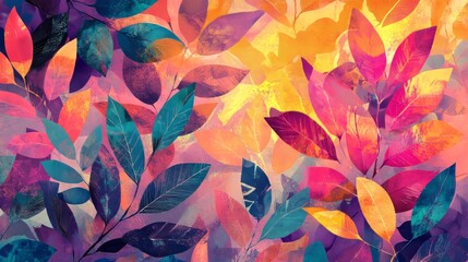 Wall Mural - vivid botanical patterns with radiant light, dynamic and artistic composition, textured and clean de