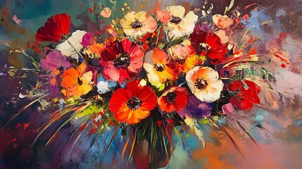 Wall Mural - vivid floral arrangement with glowing light, dynamic and radiant composition, textured and artistic 