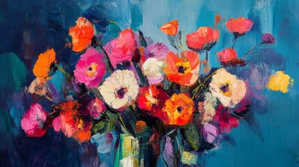 Wall Mural - vivid floral arrangement with glowing light, dynamic and radiant composition, textured and artistic 