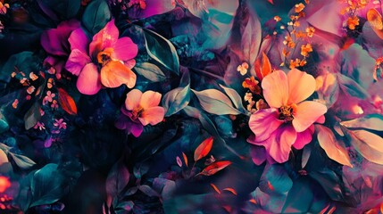 Wall Mural - vivid floral designs with bold contrasts, artistic and dynamic composition, textured and radiant des