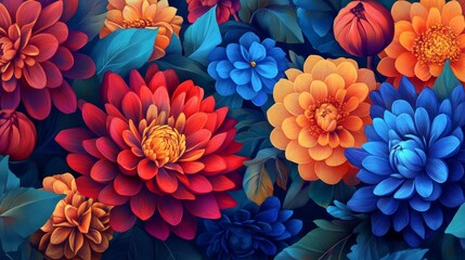 Wall Mural - vivid floral designs with intricate details, artistic and dynamic composition, textured and radiant 