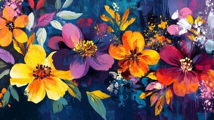 Wall Mural - vivid floral designs with intricate details, artistic and dynamic composition, textured and radiant 