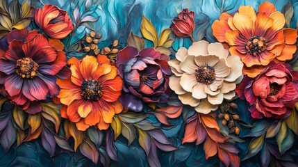 Wall Mural - vivid floral designs with intricate details, artistic and dynamic composition, textured and radiant 