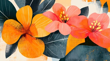 Wall Mural - vivid floral illustrations with bold contrasts, artistic and dynamic composition, textured and radia