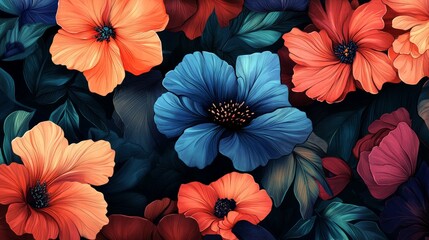 Wall Mural - vivid floral illustrations with intricate details, artistic and vibrant composition, textured and mo
