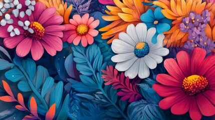 Wall Mural - vivid floral illustrations with intricate details, artistic and vibrant composition, textured and mo