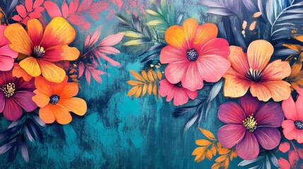Wall Mural - vivid floral patterns with intricate designs and vibrant highlights, artistic and vibrant compositio