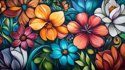 Wall Mural - vivid floral patterns with intricate designs and vibrant highlights, artistic and vibrant compositio