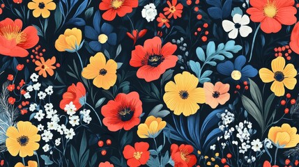 Wall Mural - vivid wildflower patterns with bold and vibrant highlights, artistic and modern composition, texture