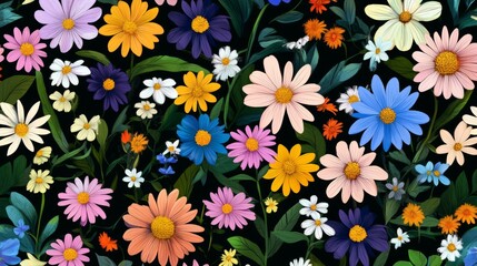 Wall Mural - vivid wildflower patterns with bold and vibrant highlights, artistic and modern composition, texture