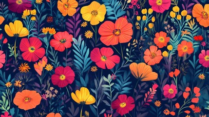Wall Mural - vivid wildflower patterns with bold and vibrant highlights, artistic and modern composition, texture