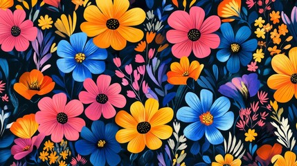 Wall Mural - vivid wildflower patterns with bold and vibrant highlights, artistic and modern composition, texture