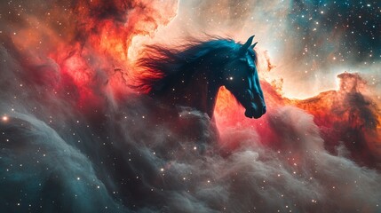 Wall Mural - The Orion Nebula with horse fatasy concept.  Deep sky Orion, astronomical wallpaper.