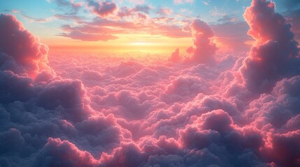Wall Mural - the pink and blue sunrise sky , with huge clouds enchanting atmosphere.