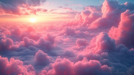 Wall Mural - the pink and blue sunrise sky , with huge clouds enchanting atmosphere.