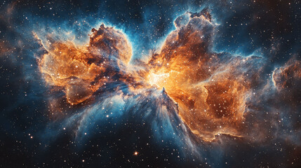 Wall Mural - the nebula is an orange and blue gas cloud in the center of spiral galaxy. deep sky, astronomical wa