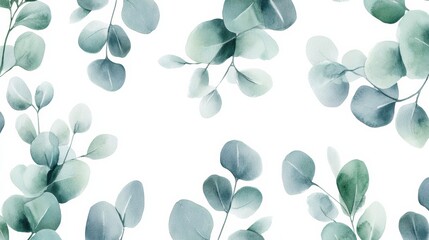 Poster - Elegant eucalyptus leaves in soft watercolor style tracing delicate natural beauty. Generative AI