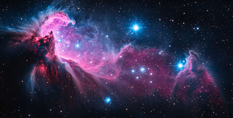 Wall Mural - the nebula is an orange and blue gas cloud in the center of spiral galaxy. deep sky, astronomical wa